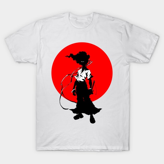 Afro hair samurai in red moon T-Shirt by Brianconnor